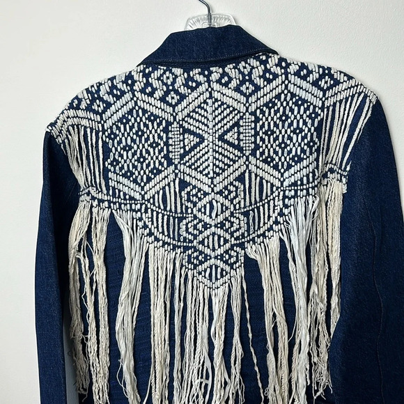 Levis Womens French Fringe Trucker Jacket Small Western Rodeo Blue Denim‎ NEW - Picture 7 of 7